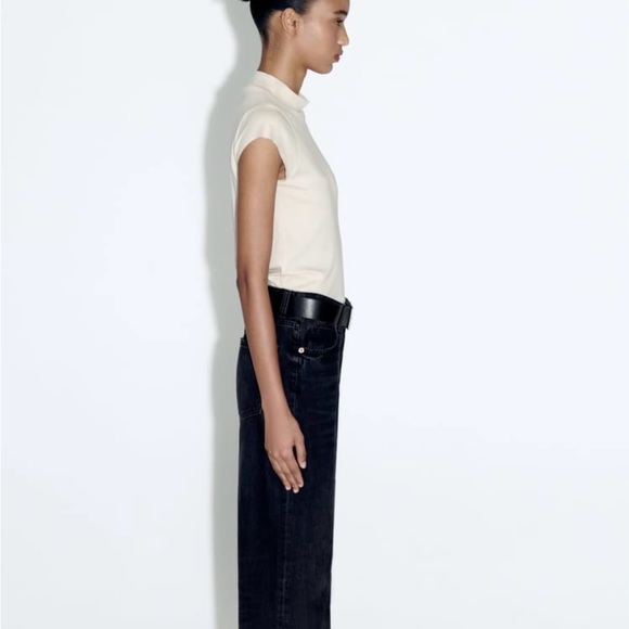 Zara Rib Cotton T-Shirt in Sand. Size XL - Picture 4 of 9